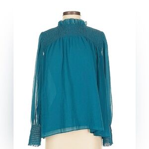 Ann Taylor Teal Smocked Blouse